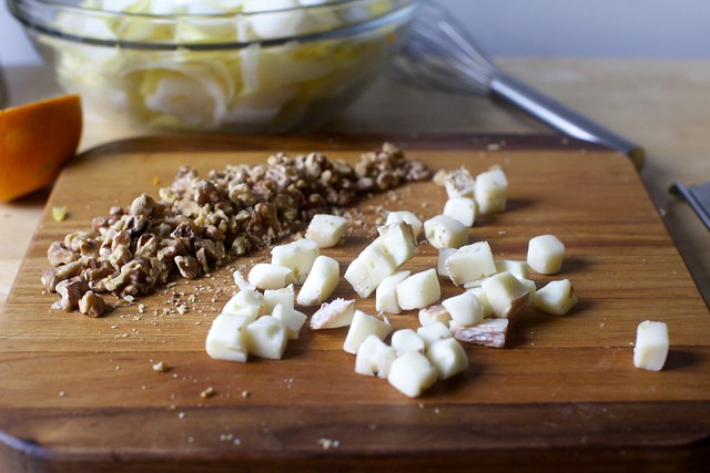 chopped walnuts, diced taleggio