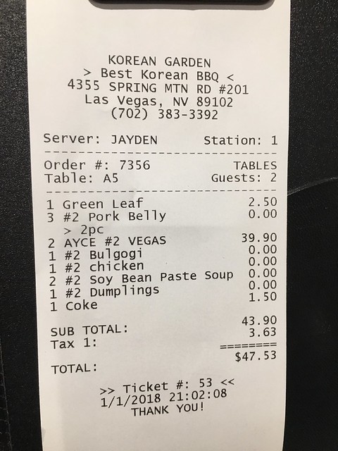 jan 1 2018 Korean bbq receipt