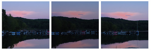 deerhurstresort muskoka summertime marina water lake boats dock trees sky clouds pastel sunset tryptic raw processed lr612