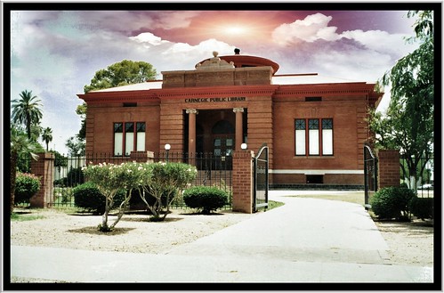 phoenix arizona az carnegie library park downtown washington blvd red brick recreation onasill nrhp register historic hall center city fame museum space state attraction site sky sunset clouds vintage old photo