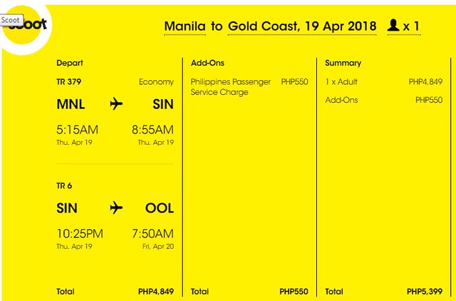 Manila to Gold Coast Scoot Promo April 19, 2018