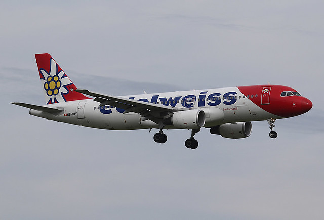 Edelweiss Airbus A320 HB-IHY seen at Zurich 21st October 2017