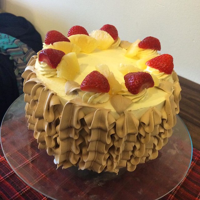 Fresh Cream Pineapple Cake with Chocolate Cream Ruffles on Sides by Homemade Sweet & Salty