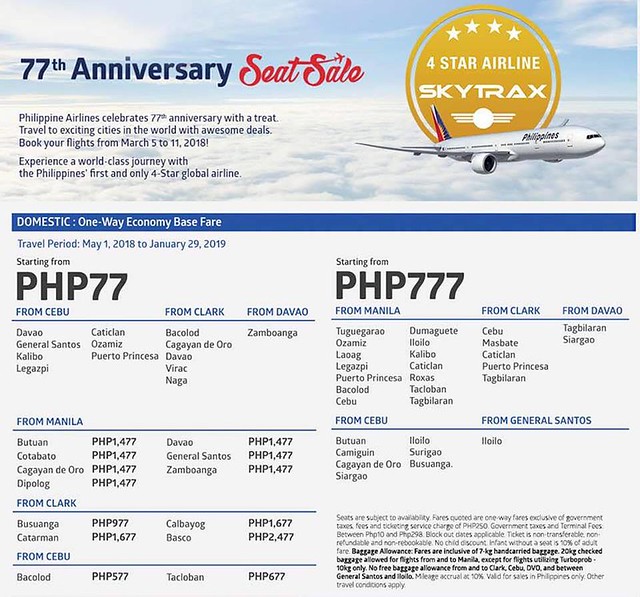 Philippine Airlines 77th Anniversary Seat Sale for as low as Php77