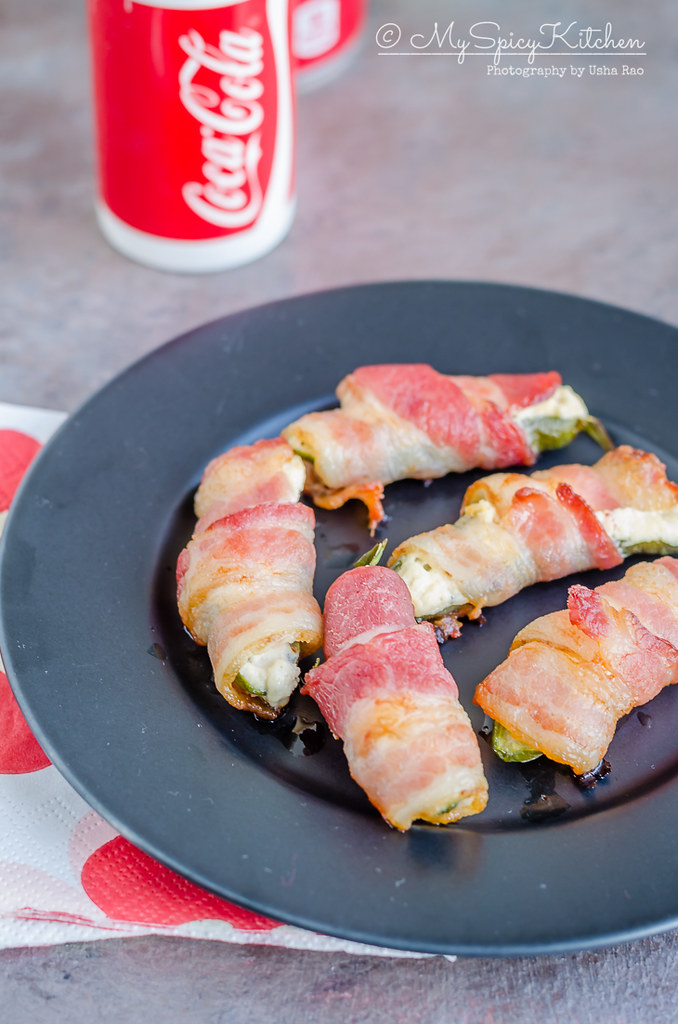 Plate of 3 ingredient  bacon wrapped jalapeno poppers.