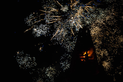 Fireworks Behind the Bonfire