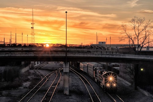 d90 sigma1770os train sunset overpass starburst f22 tracks tulsa downtown sun photoshopelements18 topazclarity topazadjust colorefex