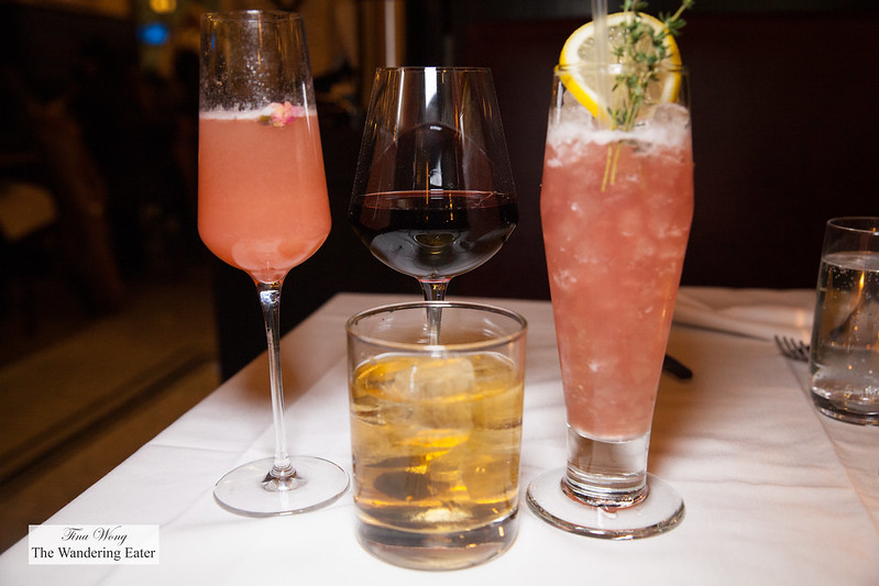 Our drinks - Coccinella, Boucherie Old Fashioned, Birds of Paradise and glass of Domaine La Boutinière Châteauneuf-du-Pape 2013