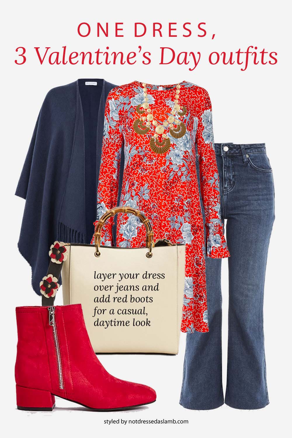 3 Ways to Style One Red Floral Dress for Valentine's Day