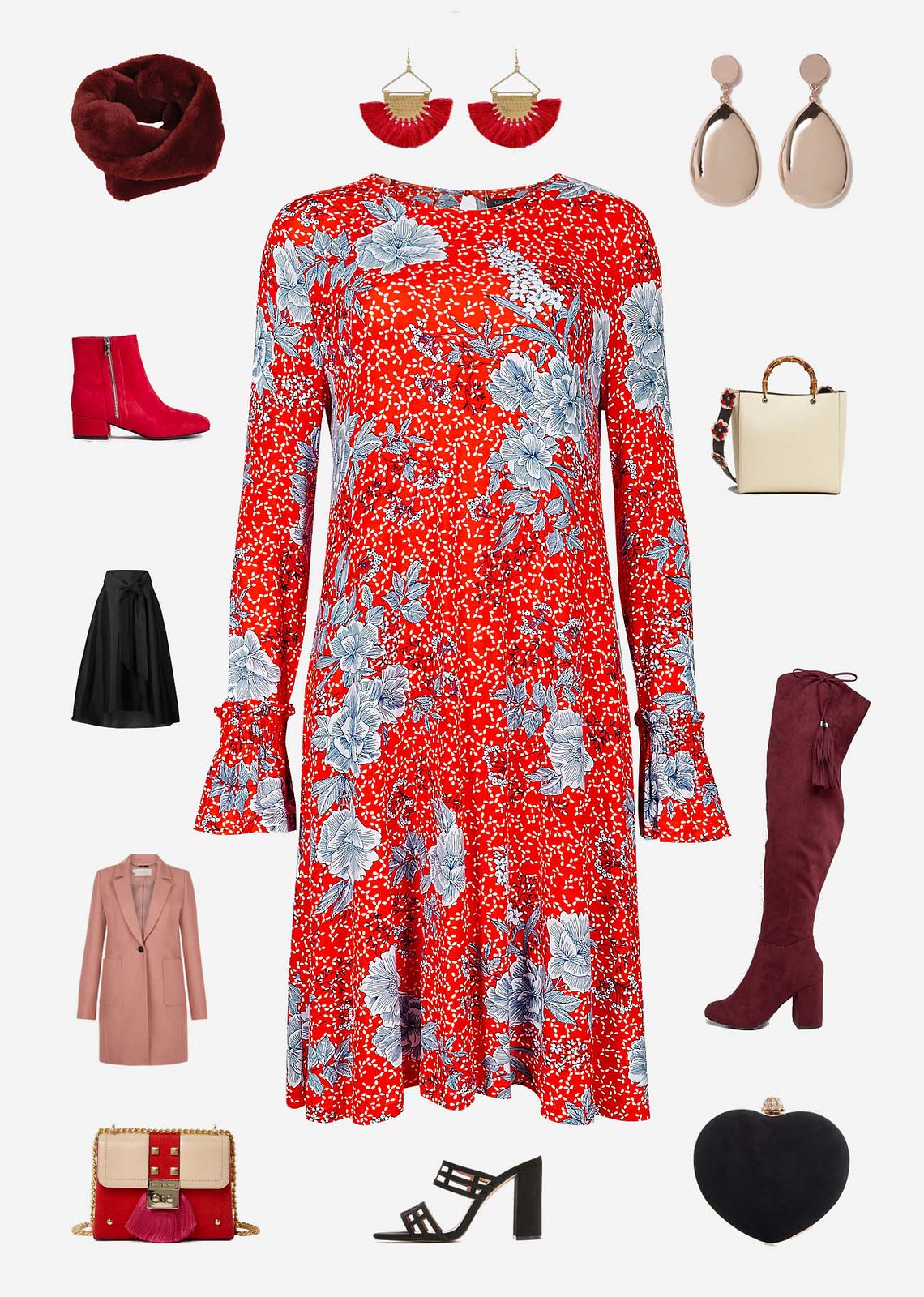 3 Ways to Style One Red Floral Dress for Valentine's Day