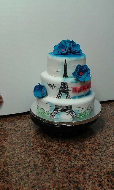 Painted Paris themed birthday cake done by Liezel Coetzer of Lood's Creative Delights