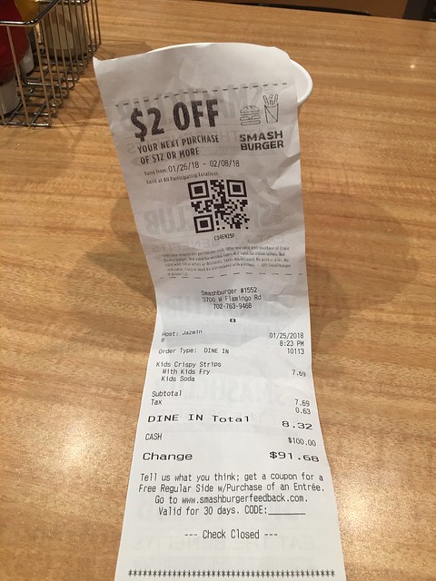 Smash Burger food receipt