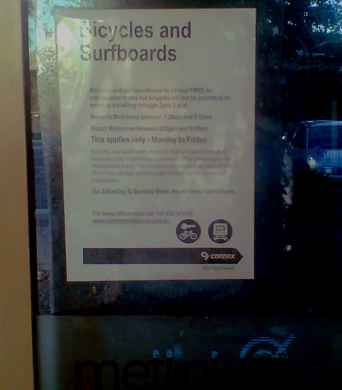 Suburban train zone 1 bike ban, January 2008