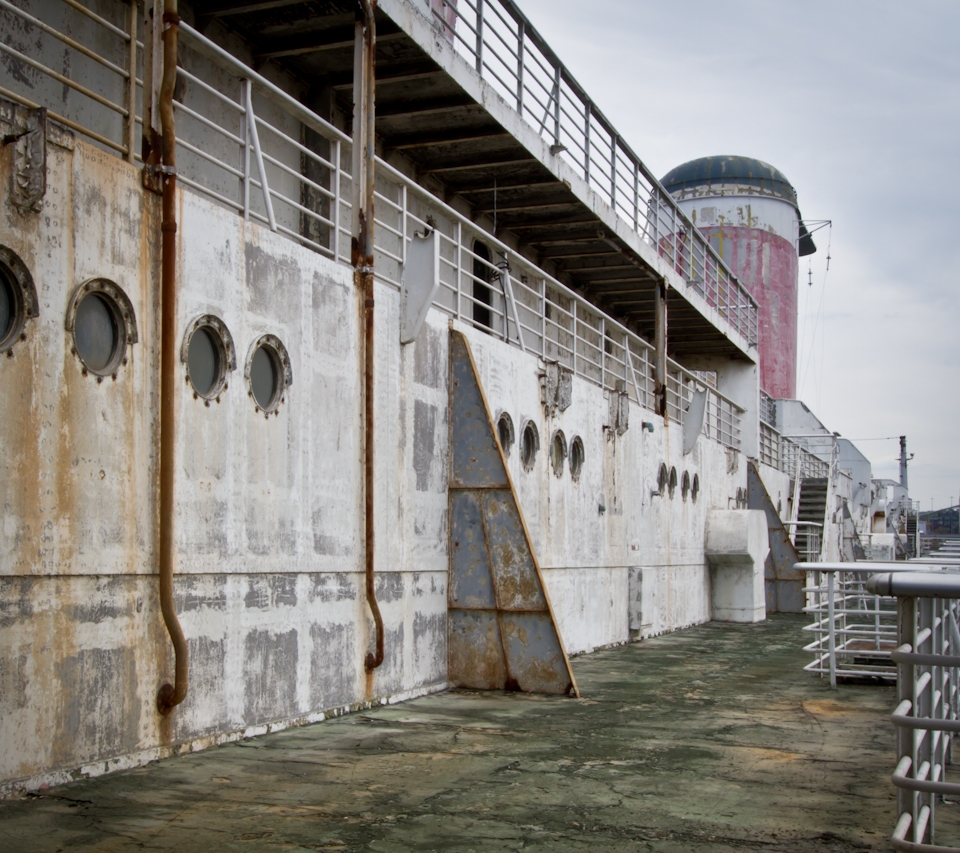 Port-side promenade deck on SS United States. Photo taken on April 19, 2013.