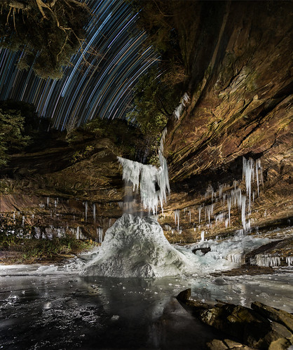 iceage nature nightsky nightscape lightpainting ice waterfall stars startrails frozen cliffs tennessee