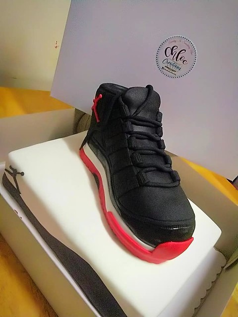 Jordan 11 Chocolate Cake filled with Chocolate Frosting and Shoe Box made of Chocolate Cake filled with Caramel Frosting by Jo-an Rose C. Abella of Chloe Creations