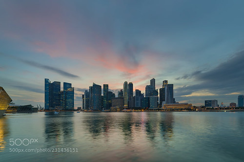 Sunset by Marina Bay Skyline in Singapore