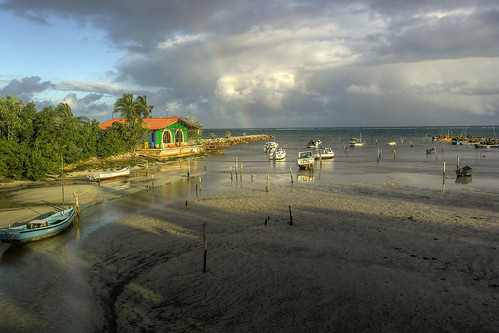 sea morning sky clouds rainbow boat lagune cuba