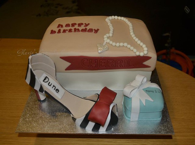 Shoe Box Cake with Tiffany Jewellery Box and Pearl Necklace by Glexie's Cupcake Couture