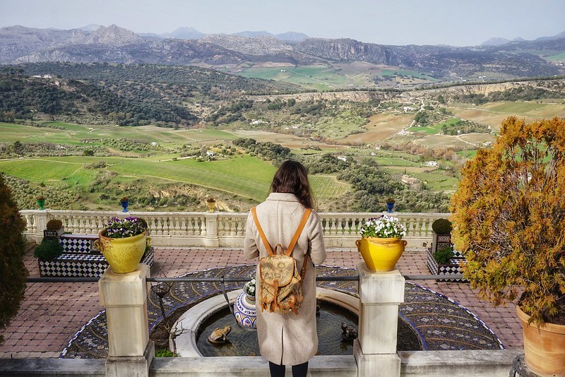 Panoramic view from Casa don Bosco's balcony in Ronda, Spain