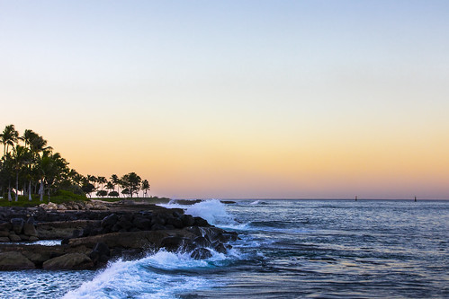 beach oahu hawaii dawn sunrise koolina honulagoon palms
