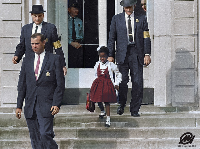 Ruby Bridges, escorted by U.S. Marshals to attend an all-white school, 1960