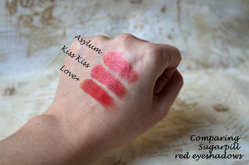 Comparing Sugarpill red eyeshadows