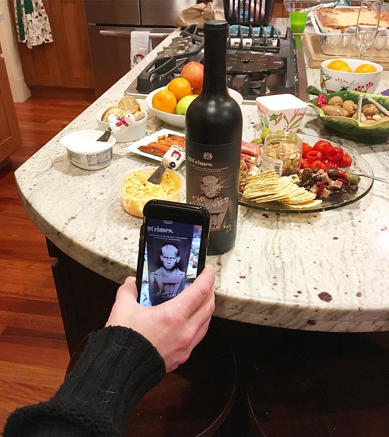 My Broad brought over this crazy bottle of wine that talks when you point your phone at it.