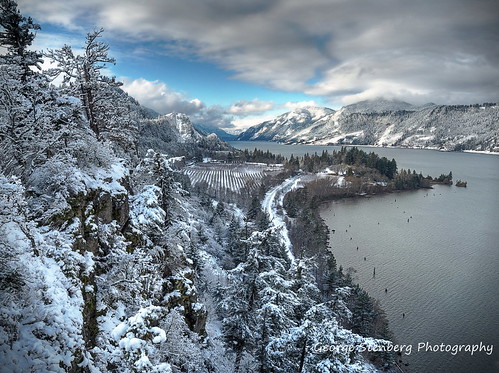 columbiariver thegorge oregon snow trees water river clouds