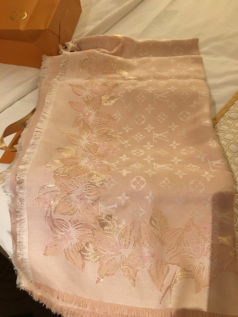 Pink LV shawl with golden flowers