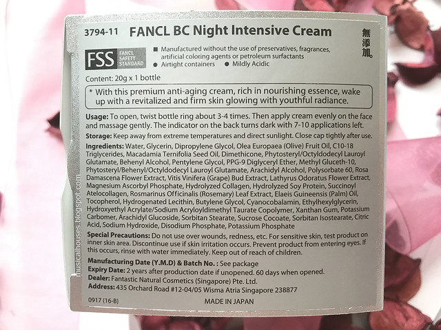 Fancl BC Night Cream Ingredients Skincare