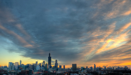 chicago skyline city downtown landscape urban cityscape illinois chicagoillinois skyscraper wide hdr sunrise sun cloud