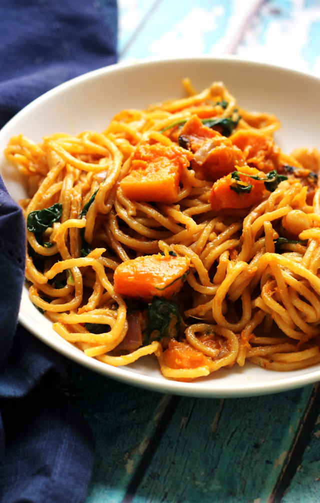 Takeout-Style Sesame Noodles with Butternut Squash and Spinach