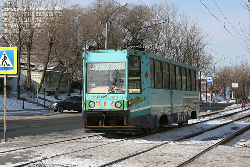 Vladivostok tram 71-608К(314) between Shkolnaya.Sta and Klubnaya.Sta, Vladivostok, Primorsky Krai, Russia /Jan 3, 2018