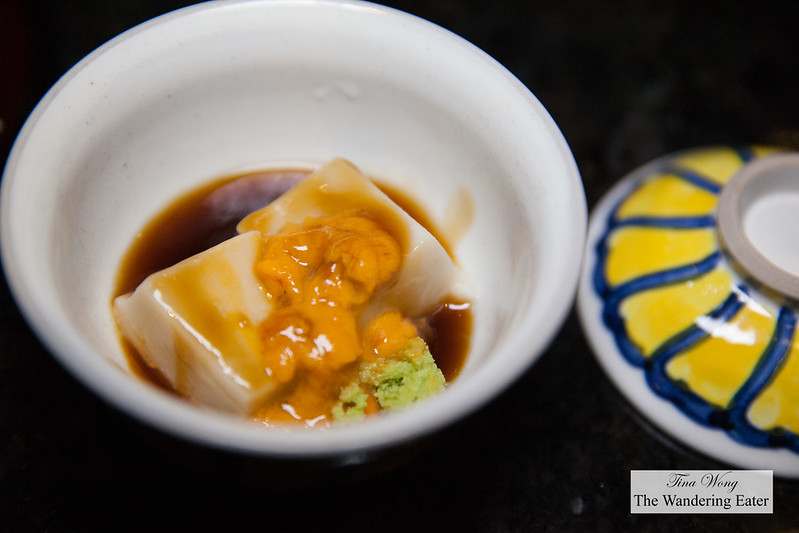 Sesame tofu with sea urchin and wasabi soy sauce