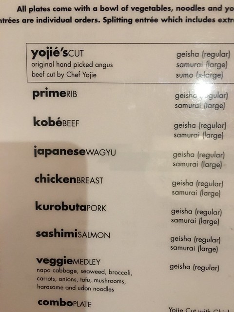 Yojie shabu-shabu menu
