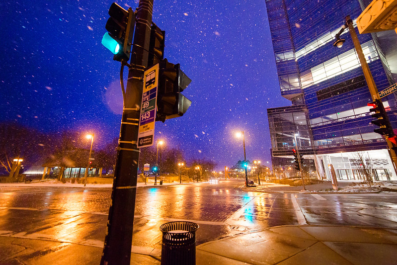 Snowing at Lakefront Intersection