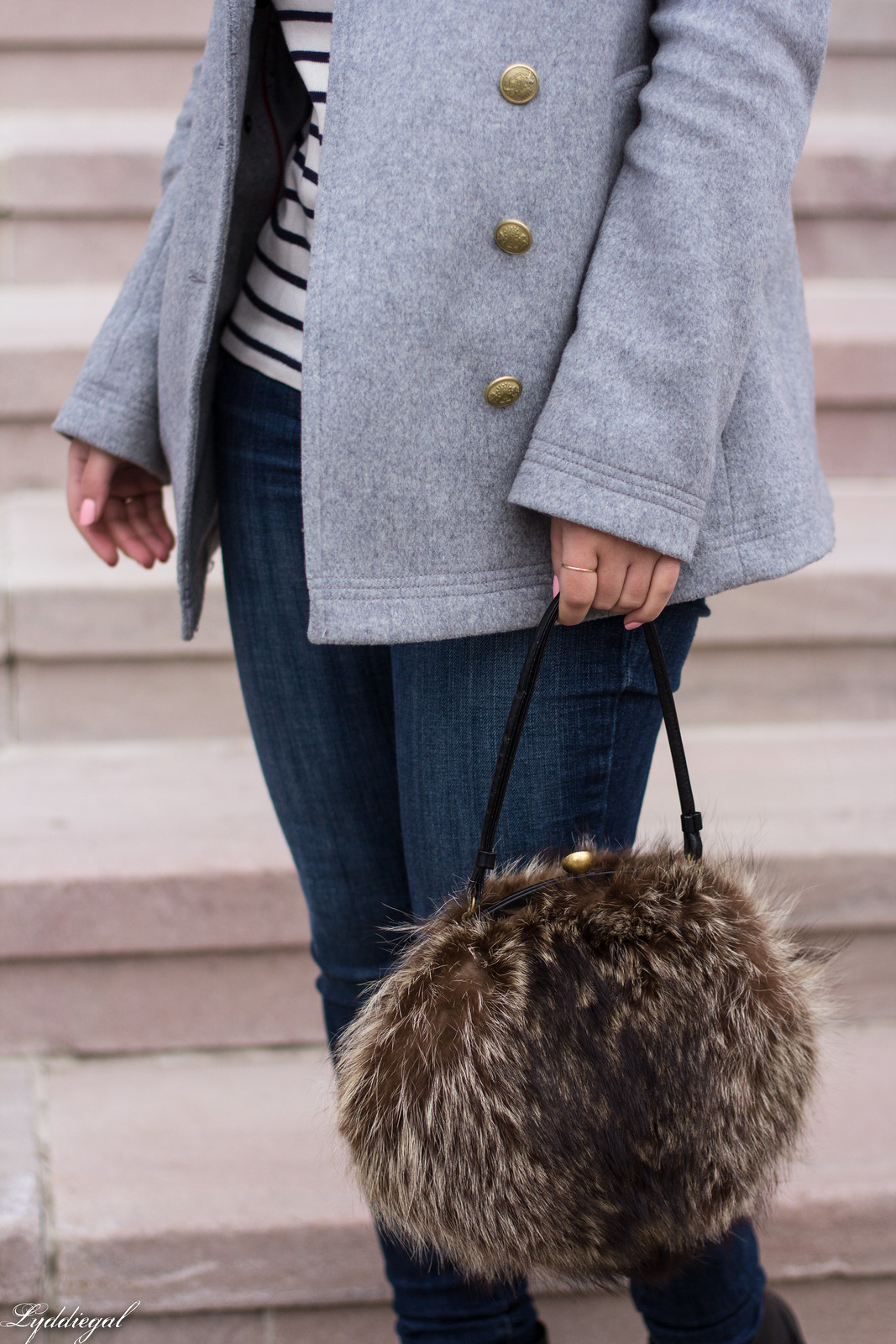 grey pea coat, striped tee, neck scarf, vintage fur bag-22.jpg