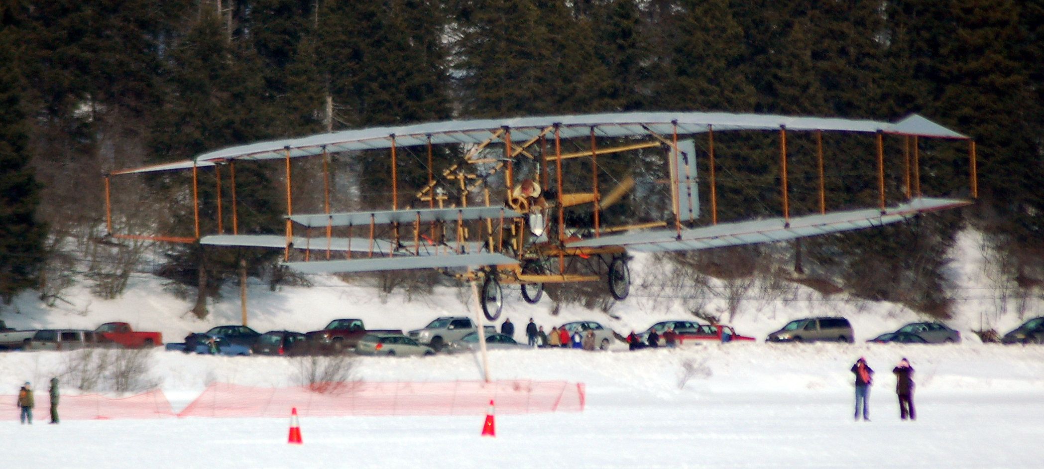 Silver Dart replica centennial flight at Baddeck Bay, Nova Scotia. Photo taken on February 22, 2009.