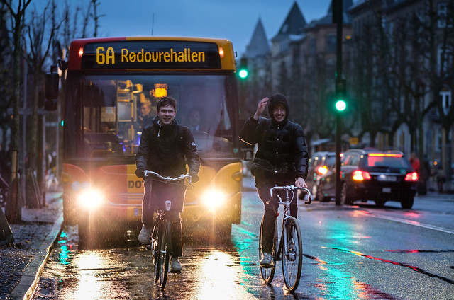 Bikes on Frederiksberg Allé in the Rain, Copenhagen, Denmark (København, Danmark)