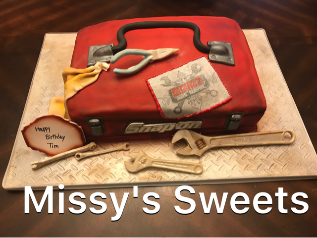 Tool Box Cake with Chocolate Tools by Missy of Missy's Sweets