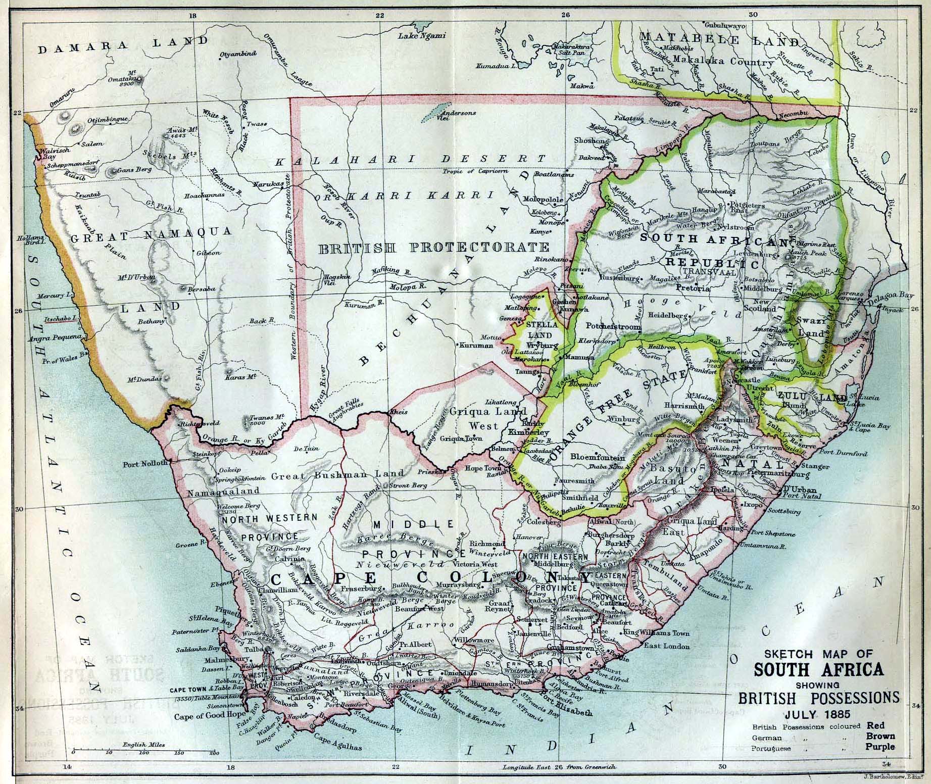 Map of southern Africa, published in July 1885.