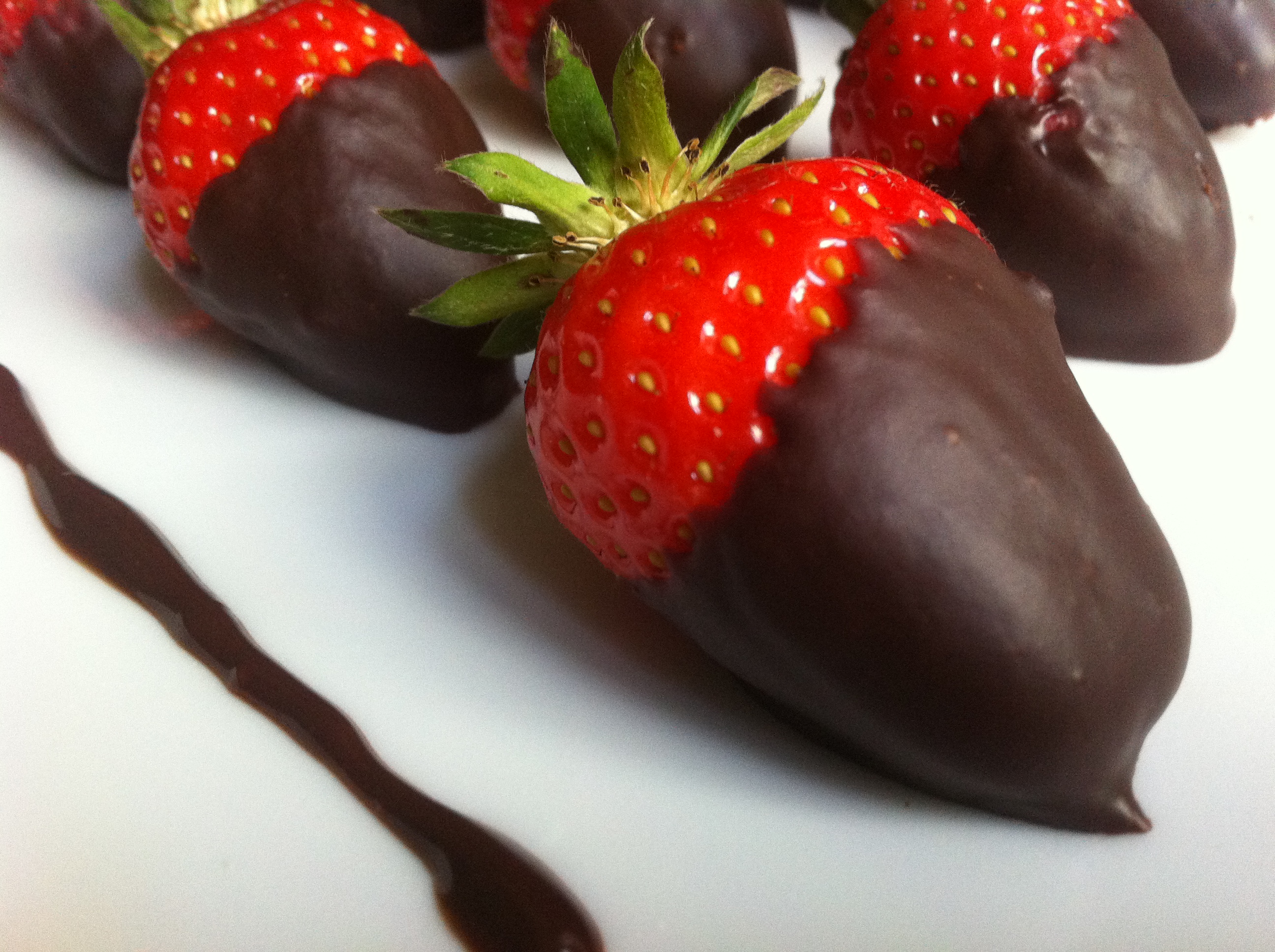 Strawberries dipped in chocolate. Photo taken on May 21, 2014.