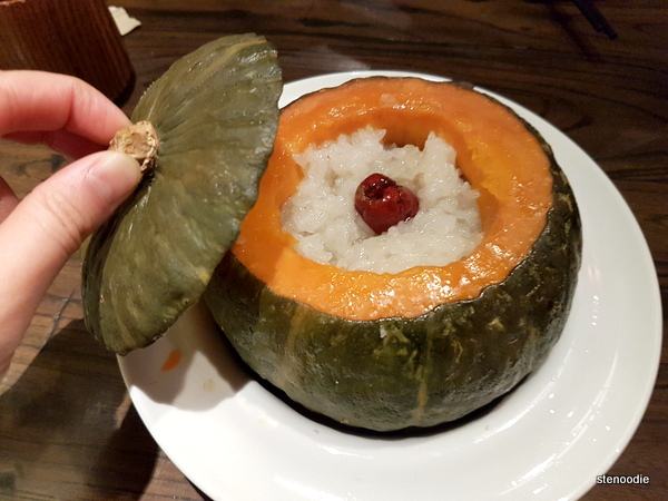 Steamed Pumpkin Stuffed with Sticky Rice and Mixed with Honey