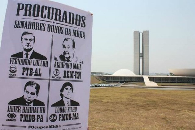 Protesto, em Brasília, contra a concessão de meios de comunicação a políticos - Créditos: Reprodução