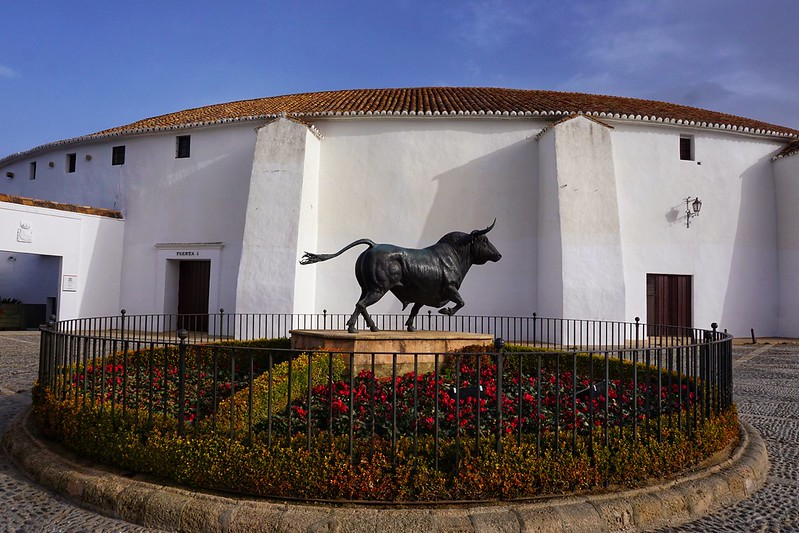 A bull statue outside Plaza del Toros, Ronda
