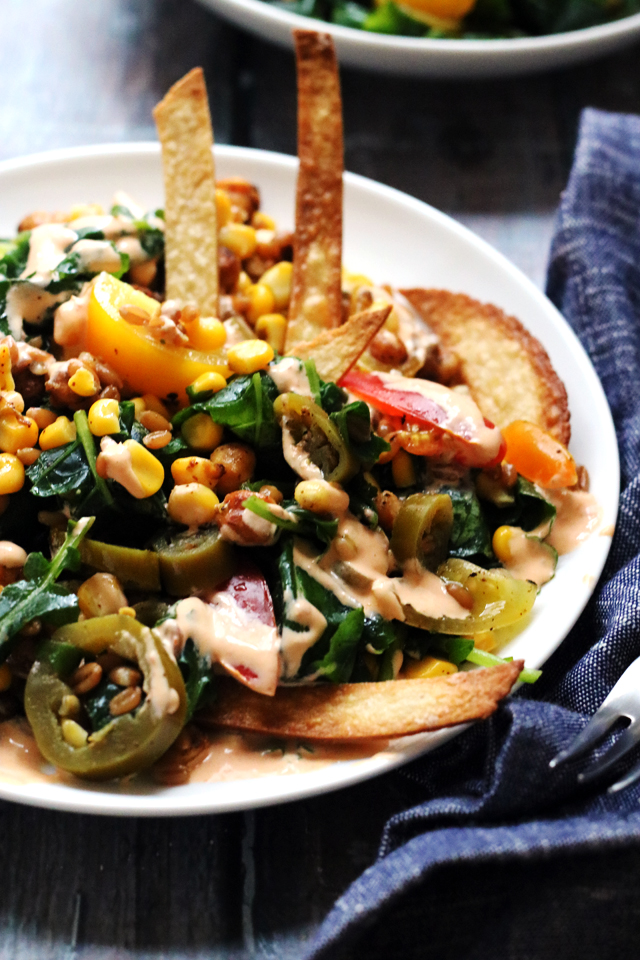 Roasted Chickpea Vegetarian Taco Salad with Chipotle Ranch Dressing