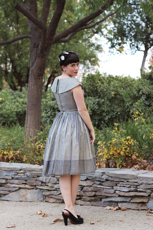 Vintage 50s Black and White Check Gingham Chiffon Party Dress
