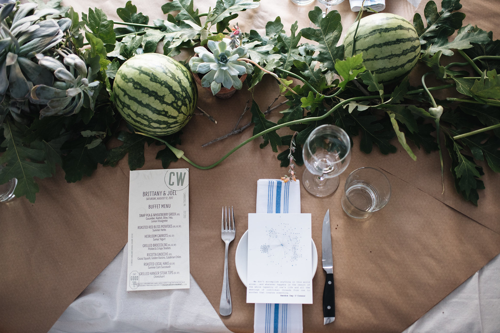 Watermelons, garlic, and succulents as wedding decor on juliettelauraphotography.blogspot.com