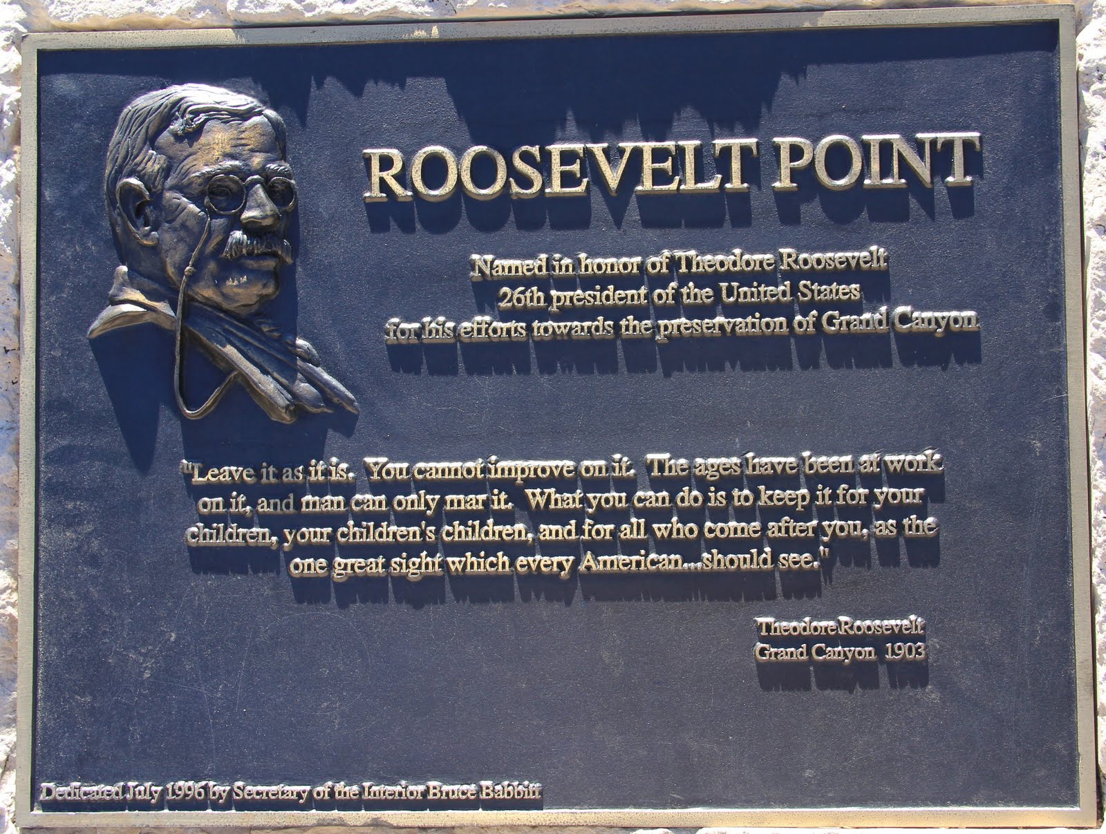Plaque at Roosevelt Point in the Grand Canyon.
